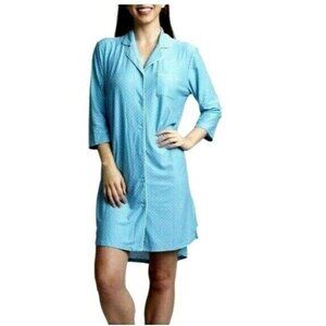Muk Luks (Hanes) Notch Collar Sleepshirt Nightgown Polka Dot Pattern, Blue, L